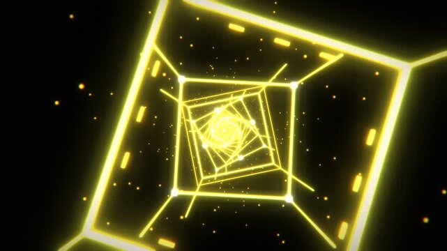 Glowing Yellow Neon Lights Infinity Tunnel Motion Background Loop