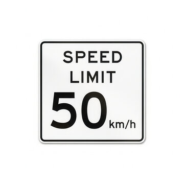 Speed Limit 50 km h Road Sign Isolated on White Background