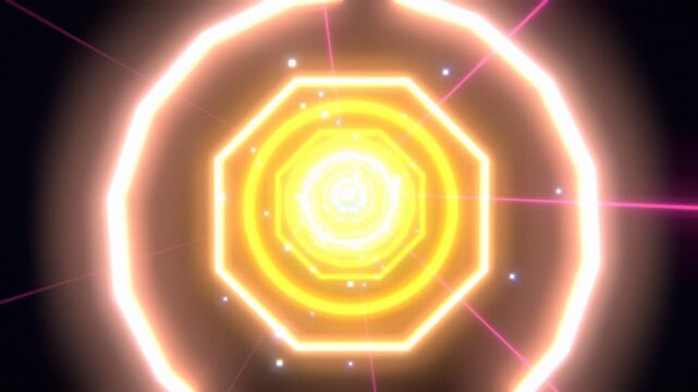 Vibrant neon colored octagon tunnel loop with glowing geometric