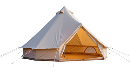 Large beige canvas bell tent with open entrance, isolated on transparent background © iPNG