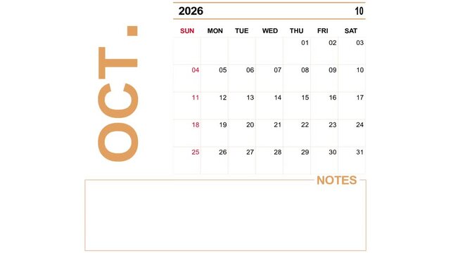 October 2, 2026 calendar: yellow color on a white background