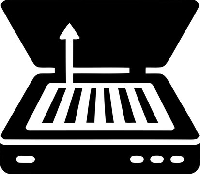 Flatbed scanner icon with arrow indicating scanning process