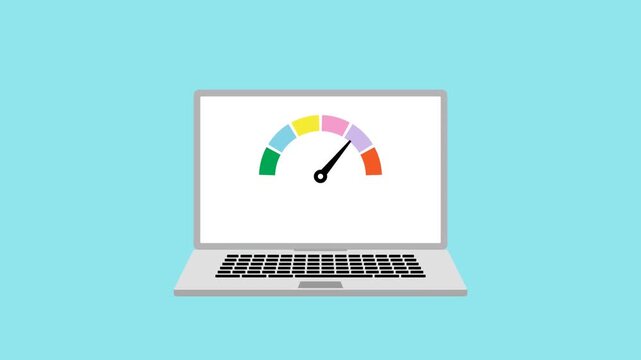 Laptop Computer Speed Test Concept with Performance Gauge Meter on Screen for Fast Internet and System Optimization Illustration
