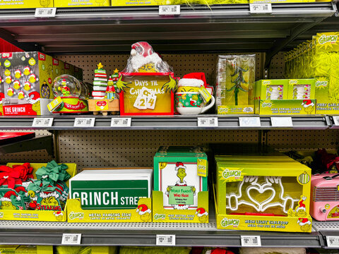Mesa, Arizona - September 18, 2026: Grinch themed Christmas decor and merchandise sold at Walmart