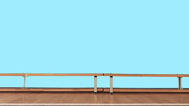 Wooden floor and horizontal bar creating a clean, minimalist background for sports, fitness, or exercise themes
