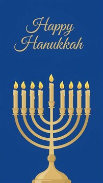 Happy Hanukkah festival greeting with golden menorah candles motion graphic, ai generated