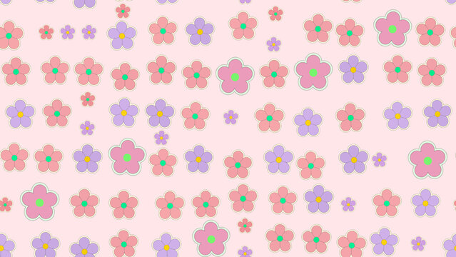 Seamless pattern of stylized pink and purple flowers