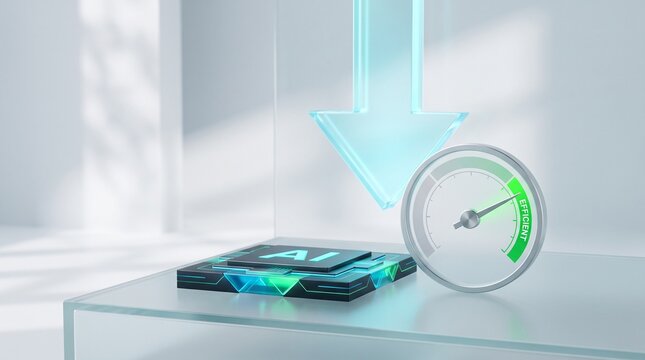 Artificial intelligence chip with efficiency meter and downward arrow