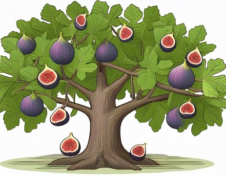 common fig tree with figs isolated on white background