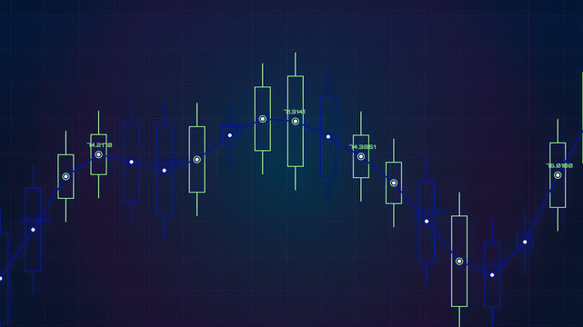 Digital candlestick stock market chart showing financial data trends on a dark blue background for professional investment analysis and trading