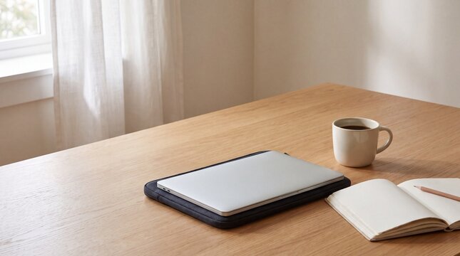 Modern Remote Work Background with Laptop and Natural Light