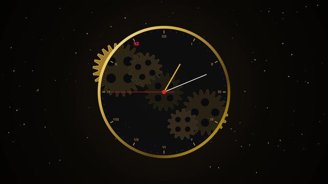 Conceptual animation of an antique golden chronometer with rotating gears and Roman numerals, highlighting the red XI symbol to represent the 11th hour of Armistice Day and world peace.