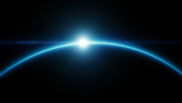 Earth from space with sunrise over horizon in natural light with copy space