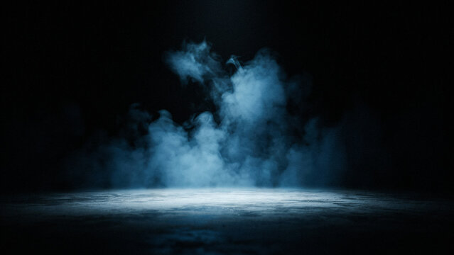 Mysterious fog or smoke rising from a dark surface in a dark environment with copy space