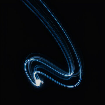 Abstract blue light trails swirling in dark background for digital design