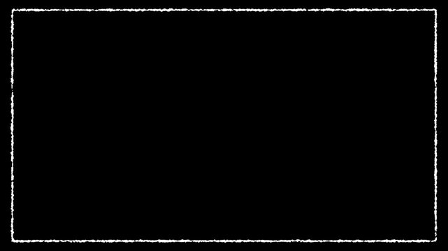 White hand-drawn border frame animation, sketchy rectangular stroke outline, isolated video overlay element