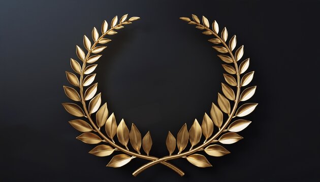 3d rendering golden laurel wreath divider trophy award champion victory concept