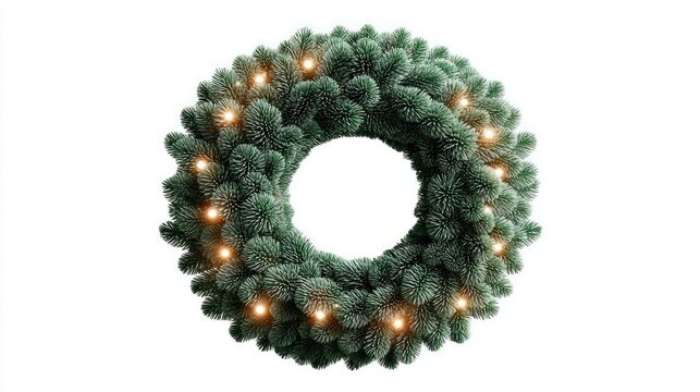 Glowing christmas wreath decoration on white background