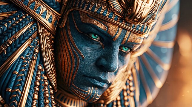 Mysterious egyptian queen portrait in golden light