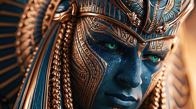 Mysterious queen in ornate golden headwear