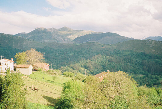 Landscape of the houses in the mountain countryside