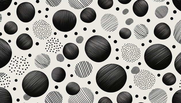 black and white hand drawn polka dot seamless pattern
