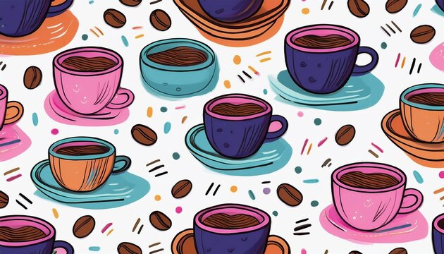 coffee bean mug cup memphis seamless pattern white background wallpaper download