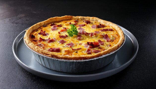 french quiche lorraine with visible bacon and cheese filling