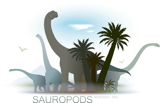 Sauropods in Prehistoric Environment Illustration. Paleonology.