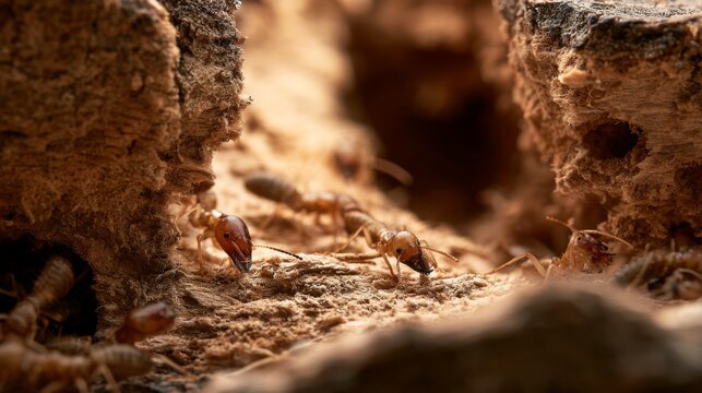 Close-Up of Termites Excavating Wood and Damaging Furniture in a Detailed Macro Shot