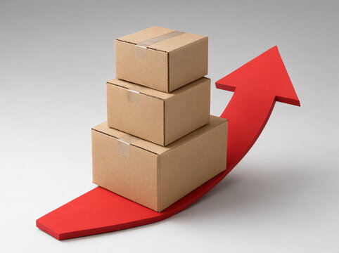 Cardboard boxes on a conveyor belt against a clean background. Logistics and delivery.