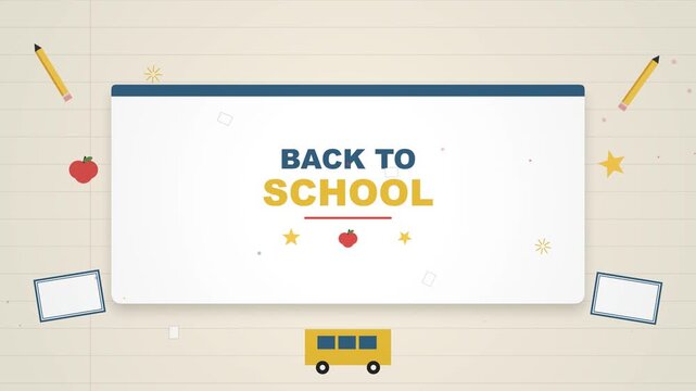 Back to school educational seasonal promotion template with clean notebook paper background and minimalist illustrated school supply icons