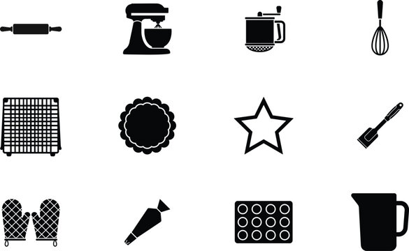 Baking tools and kitchen utensils icon set vector illustration