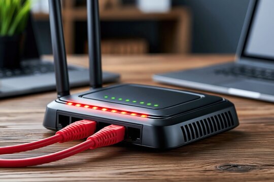 Home networking setup with router and ethernet cables