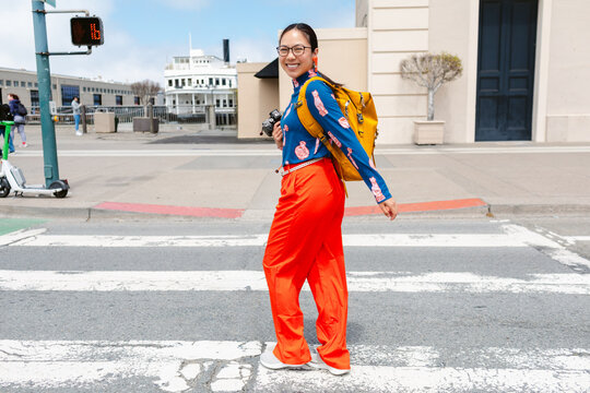 Smiling Crosswalk Commuter Colorful