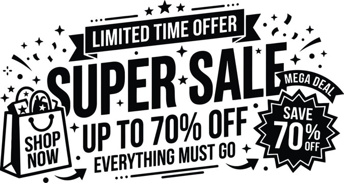 Super sale vector banner design with shopping bag and discount offer