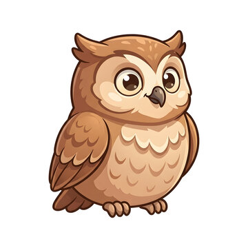 Owl, cute bird and cartoon character isolated on white for kids education, branding and creative design. Brown animal, wildlife icon and mascot for school, nursery art and wisdom book illustration