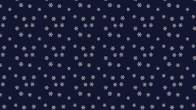 Seamless scrolling white snowflake on midnight pattern, looping animated background for video titles and streams, 4K 58 seconds