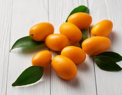 kumquats on a white wooden surface