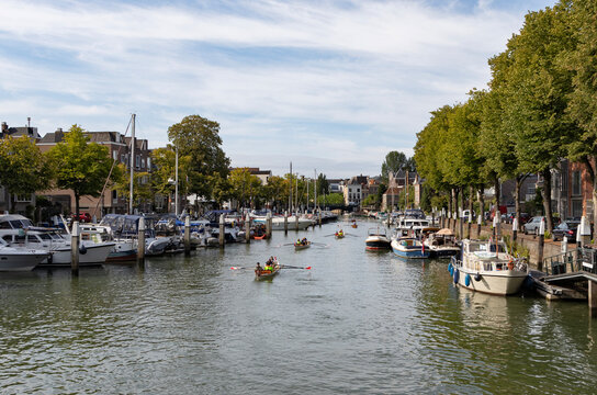 canal in Dordrecht with rowboats
