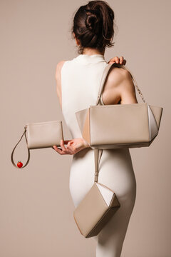 Minimal Beige Handbag Fashion Accessory On Model