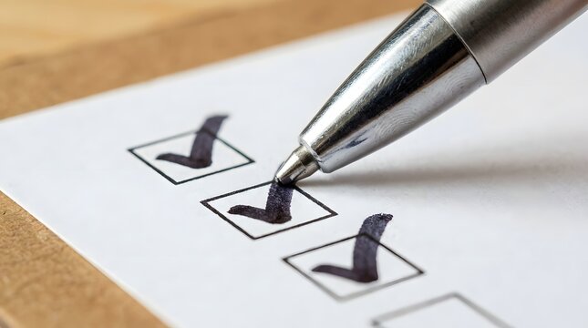 Closeup of a pen checking boxes on a checklist
