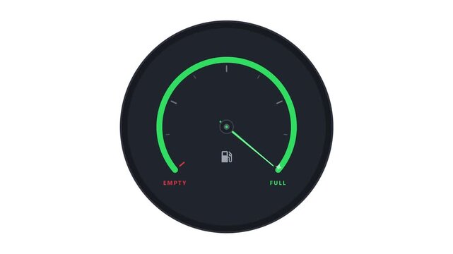 Car fuel level gauge icons moving from empty to full on white background