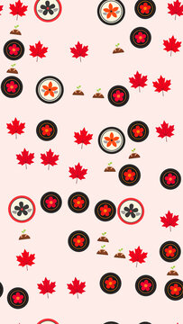 Pattern of maple leaves, flowers, and sprouts