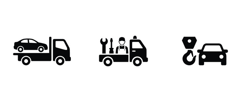 Tow Truck Icons Showing Vehicle Recovery and Maintenance Services