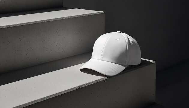 White baseball cap on concrete steps