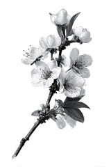 Obraz premium Vintage cherry blossom illustration in black and white.