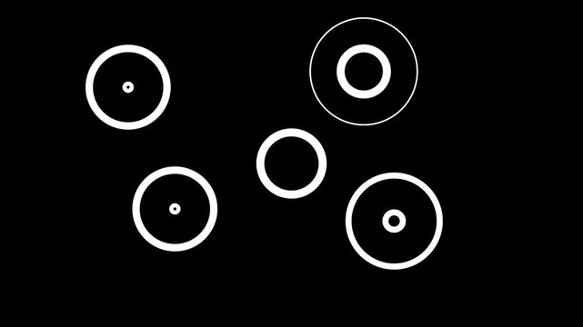 Explosive white circle burst with glowing rings, firework sparks, twinkling stars, ellipse blast and dynamic pop up transition, seamless motion graphics on black background, 4k animation video