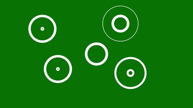 Explosive white circle burst with glowing rings, firework sparks, twinkling stars, ellipse blast and dynamic pop up transition, seamless motion graphics on green background, 4k animation video