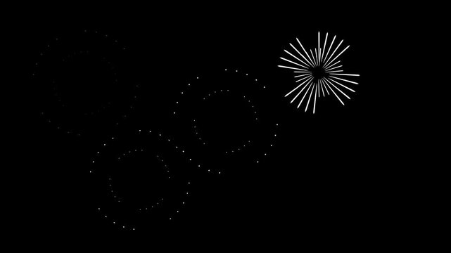 Brilliant circle blast with luminous white sparks, glittering stars, expanding ring waves, black screen motion graphics 4k video, cartoon firework explosion and smooth pop up transition